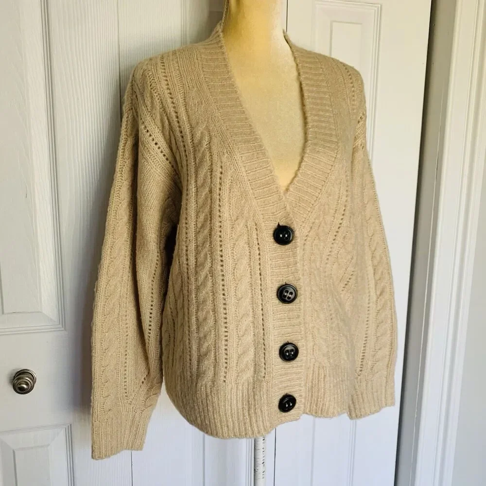 ELIE ELIE TAHARI Women Cable Knit Cardigan S/P Beige